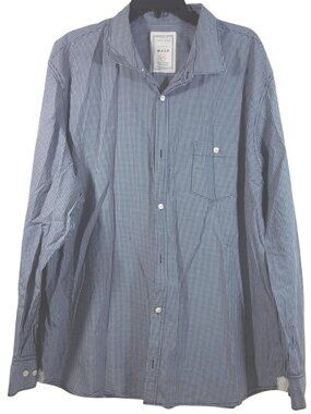 Calvin Klein Mens Blue Gingham Button-Up Shirt XXL 100% Cotton Long Sleeve